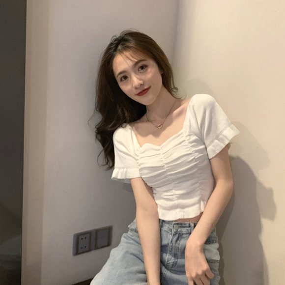 Black knit high waist short top for women's new su - Picture 2 of 4